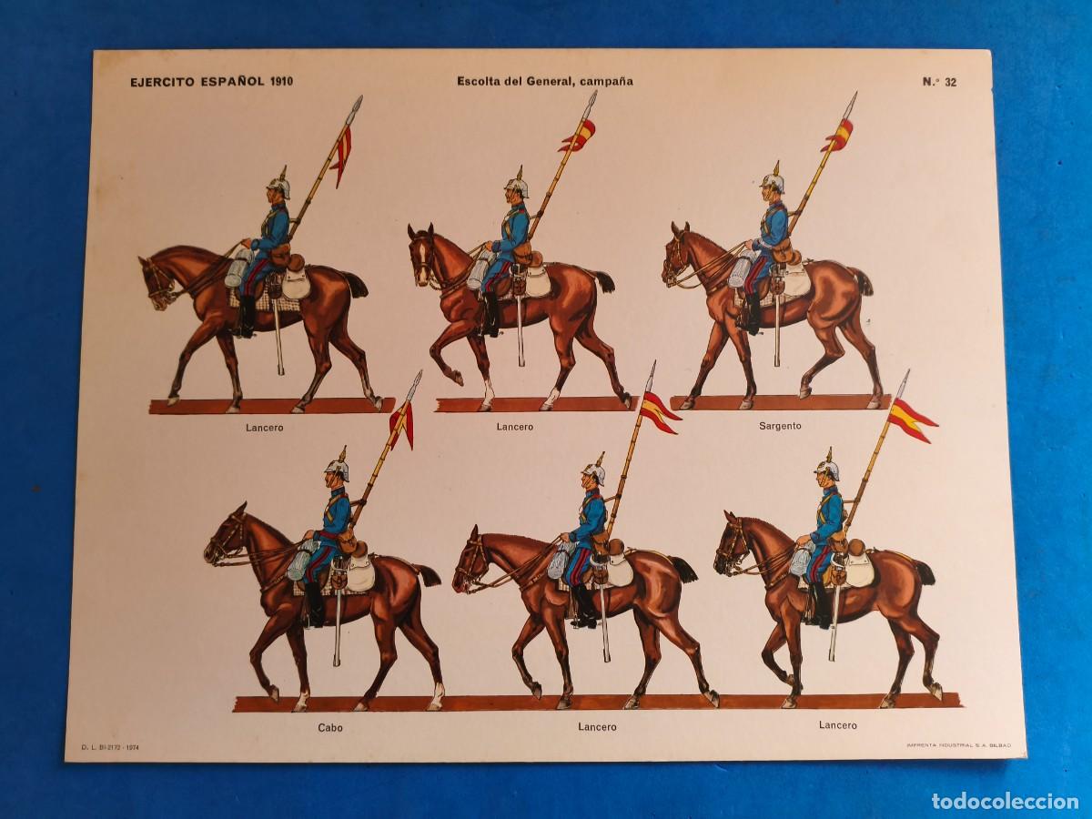Coleccionismo recortables: L&aacute;mina / recortable. Ej&eacute;rcito Espa&ntilde;ol 1910. Escolta del General, campa&ntilde;a. N&ordm;32. 1974. Imprenta Indu