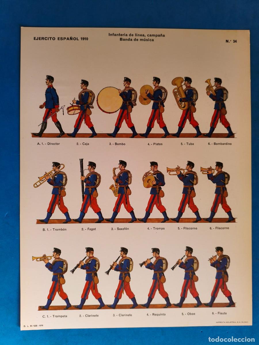 Coleccionismo recortables: L&aacute;mina / recortable. Ej&eacute;rcito Espa&ntilde;ol 1910. Infanter&iacute;a de L&iacute;nea, campa&ntilde;a. Banda de m&uacute;sica. N&ordm;34. 197