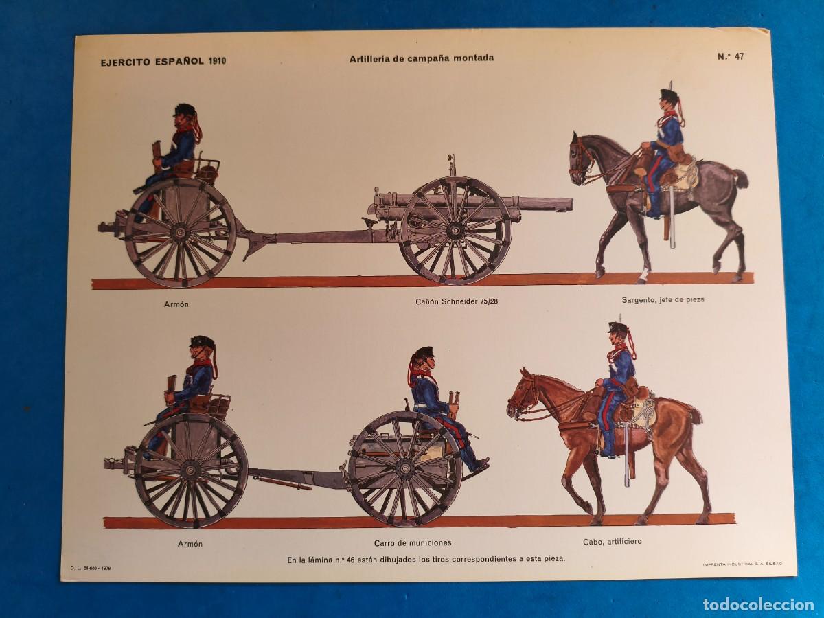 Coleccionismo recortables: L&aacute;mina / recortable. Ej&eacute;rcito Espa&ntilde;ol 1910. Artiller&iacute;a de campa&ntilde;a montada. N&ordm;47. 1978. Imprenta Indu
