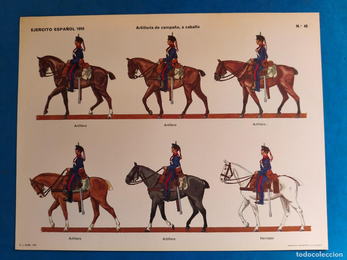 Coleccionismo recortables: L&aacute;mina / recortable. Ej&eacute;rcito Espa&ntilde;ol 1910. Artiller&iacute;a de campa&ntilde;a, a caballo. N&ordm;48. 1978. Imprenta I