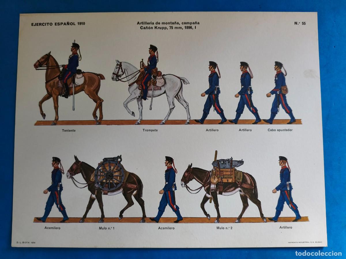 Coleccionismo recortables: L&aacute;mina / recortable. Ej&eacute;rcito Espa&ntilde;ol 1910. Artiller&iacute;a de monta&ntilde;a, campa&ntilde;a. Ca&ntilde;&oacute;n Krupp, 75 mm, 189