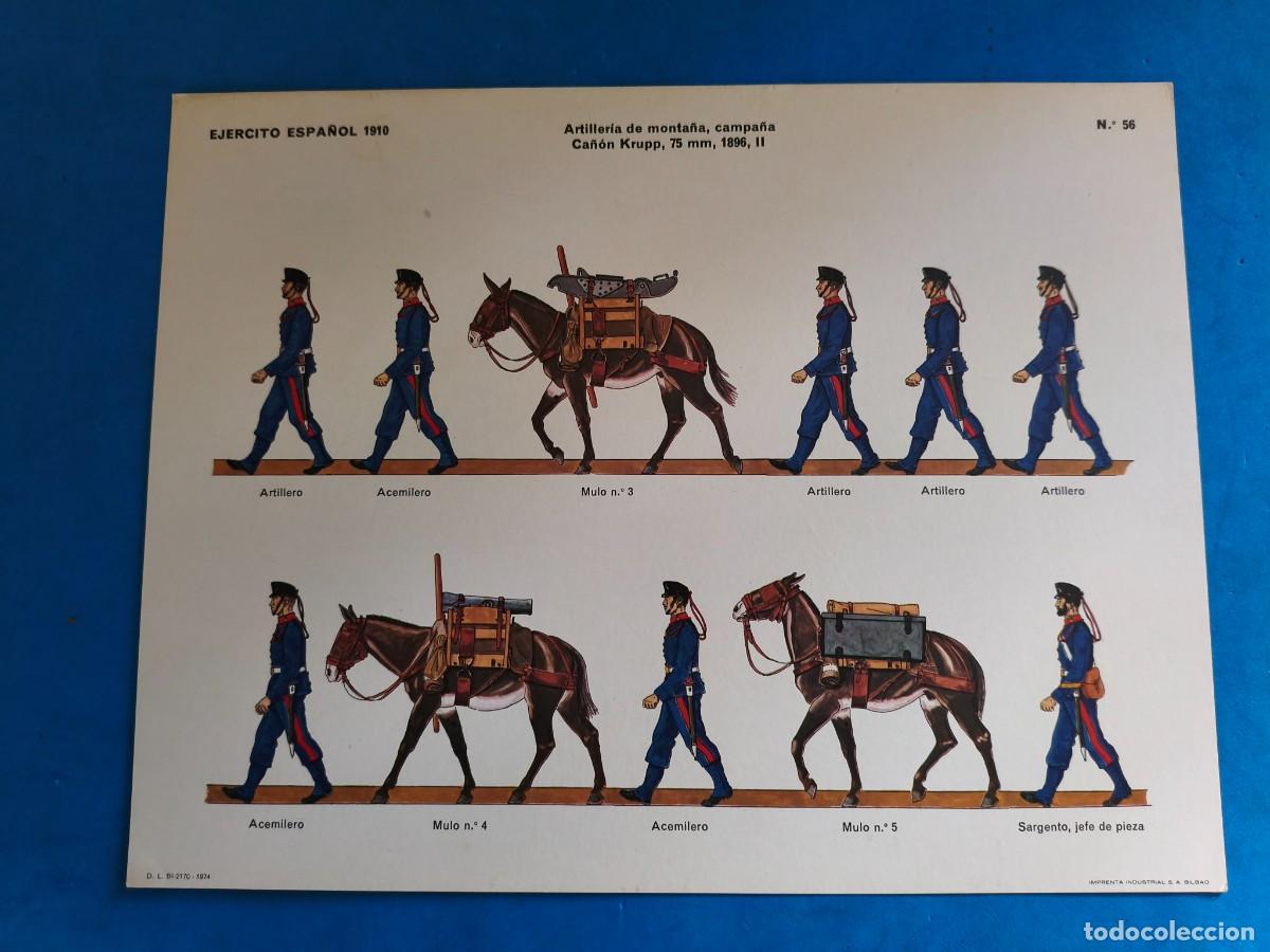 Coleccionismo recortables: L&aacute;mina / recortable. Ej&eacute;rcito Espa&ntilde;ol 1910. Artiller&iacute;a de monta&ntilde;a, campa&ntilde;a. Ca&ntilde;&oacute;n Krupp, 75 mm, 1896