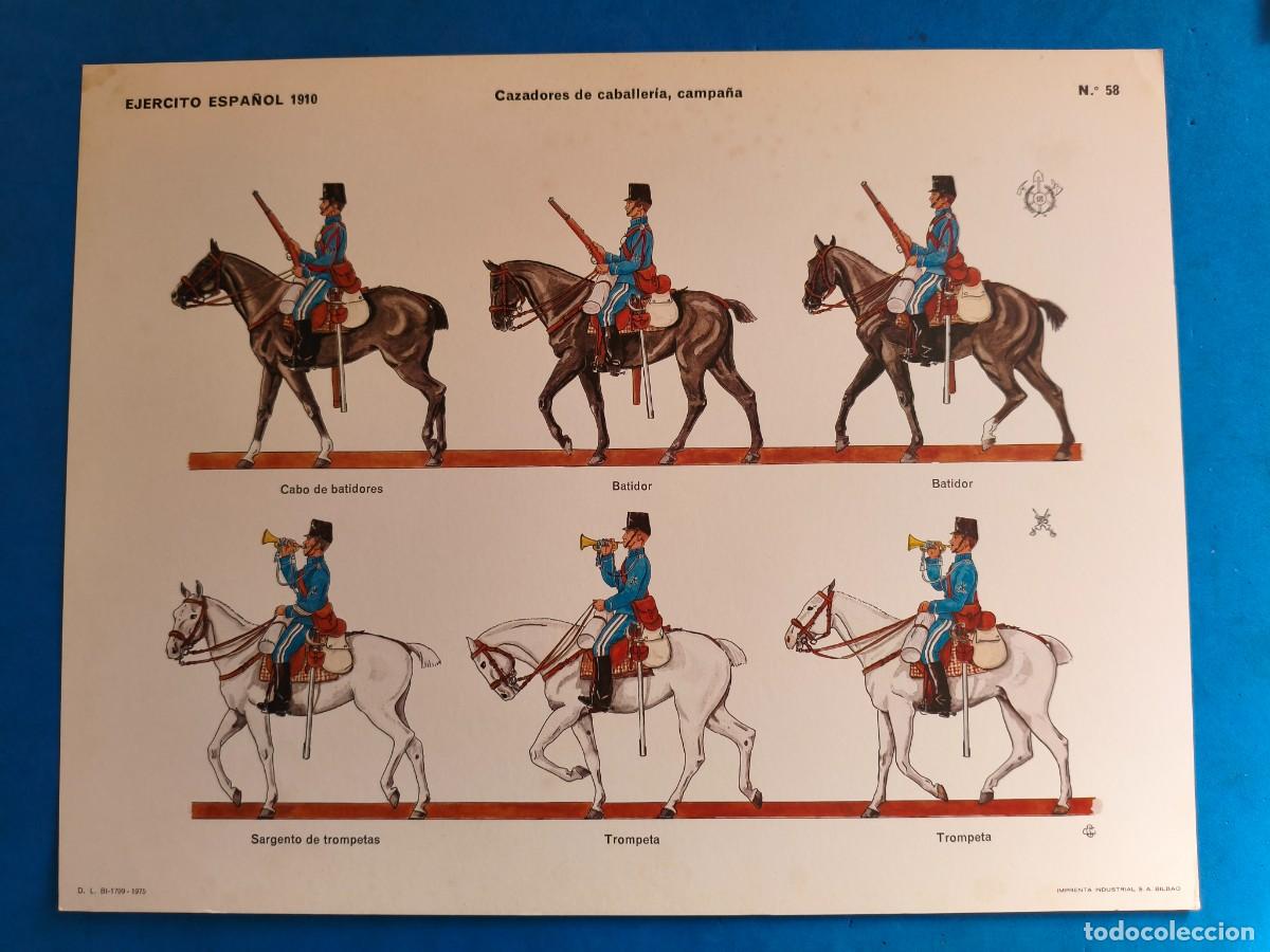 Coleccionismo recortables: L&aacute;mina / recortable. Ej&eacute;rcito Espa&ntilde;ol 1910. Cazadores de Caballer&iacute;a, campa&ntilde;a. N&ordm;58. 1975. Imprenta I