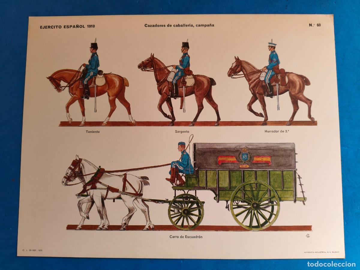 Coleccionismo recortables: L&aacute;mina / recortable. Ej&eacute;rcito Espa&ntilde;ol 1910. Cazadores de Caballer&iacute;a, campa&ntilde;a. N&ordm;60. 1975. Imprenta I
