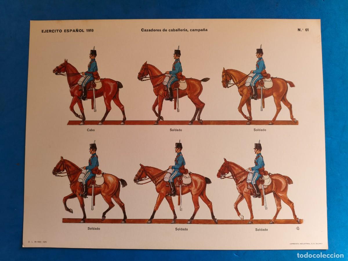 Coleccionismo recortables: L&aacute;mina / recortable. Ej&eacute;rcito Espa&ntilde;ol 1910. Cazadores de Caballer&iacute;a, campa&ntilde;a. N&ordm;61. 1975. Imprenta I