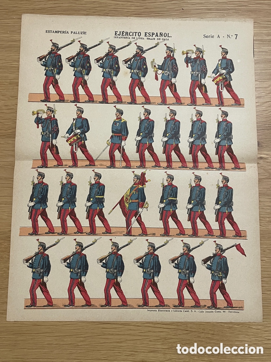 Coleccionismo recortables: Ej&eacute;rcito espa&ntilde;ol. Infanter&iacute;a de l&iacute;nea traje de gala. Paluzie. Serie A, n&uacute;mero 7.