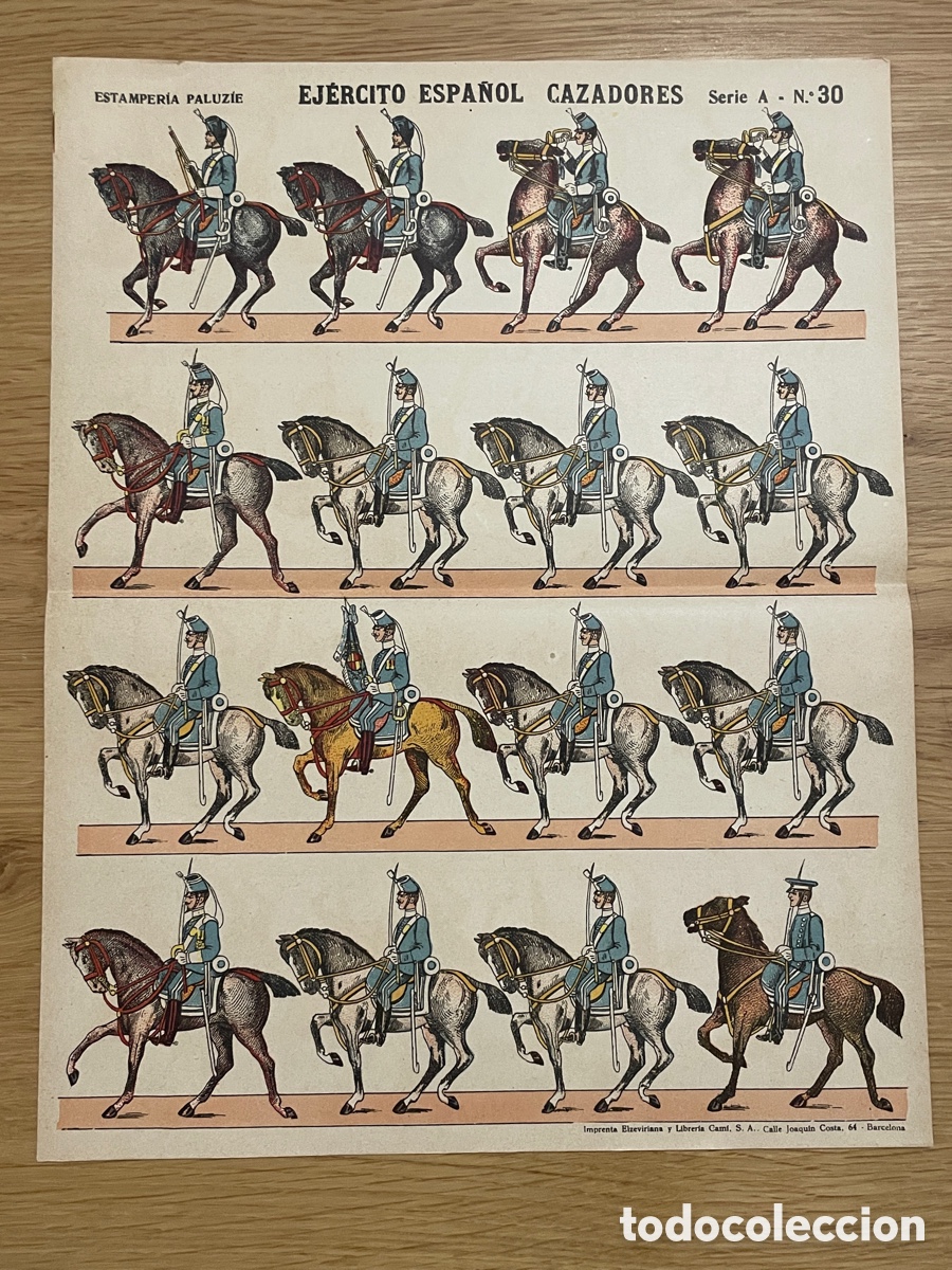 Colecionismo Recort&aacute;veis: Ej&eacute;rcito espa&ntilde;ol cazadores. Estamper&iacute;a Paluzie. Serie A, n&uacute;mero 30.