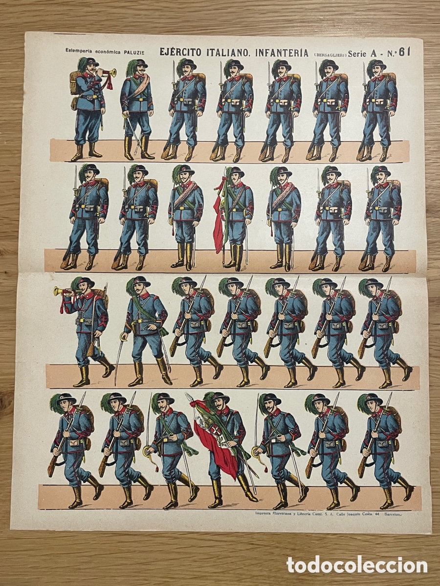 Colecionismo Recort&aacute;veis: Ej&eacute;rcito italiano. Infanter&iacute;a (Bersaglieri). Paluzie. Serie A, n&uacute;mero 61.