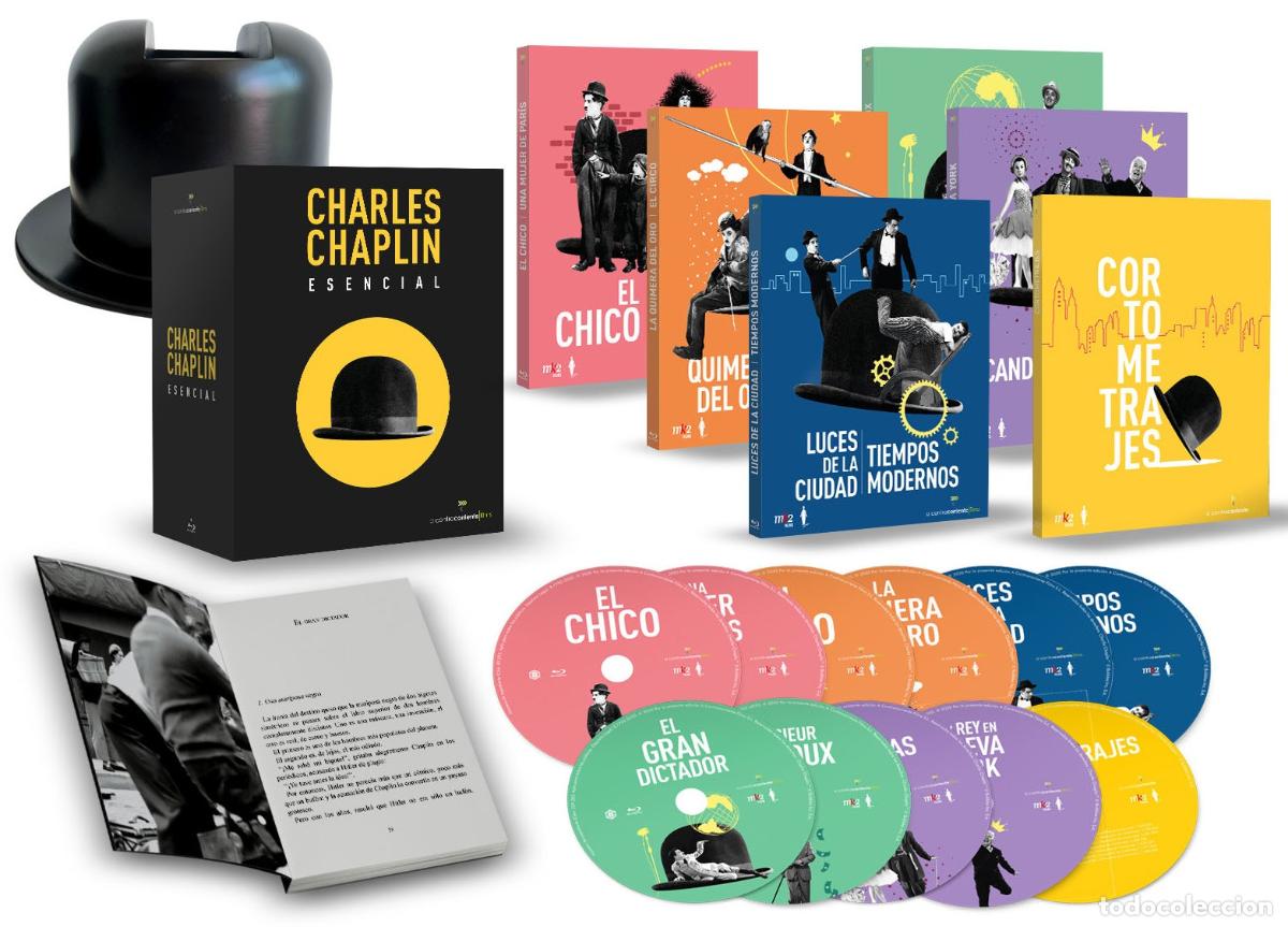 Comics: Charles Chaplin Esencial Pack 11 BDs con 10 Largos y 7 Cortos + Figura de Sombrero + Libro + 11 Hor