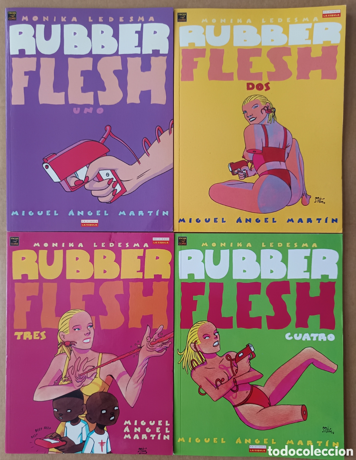 C&oacute;mics: Lote Rubber Flesh 1-2-3-4, por Miguel &Aacute;ngel Mart&iacute;n (La C&uacute;pula, 1999-2000). Monika Ledesma. Completo.