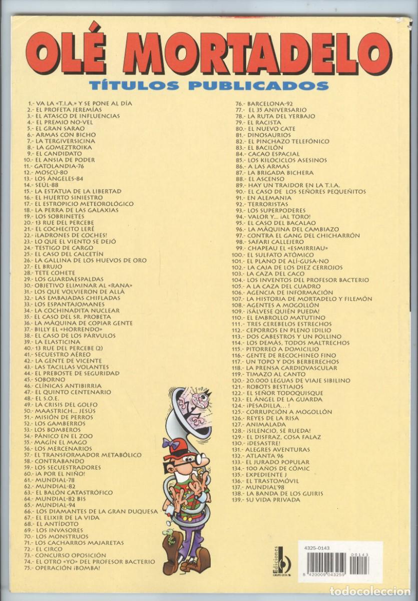 C&oacute;mics: Ediciones B. Colecci&oacute;n Ol&eacute;. Mortadelo y Filem&oacute;n. Con relieve. 143. Primera edici&oacute;n. - Foto 2