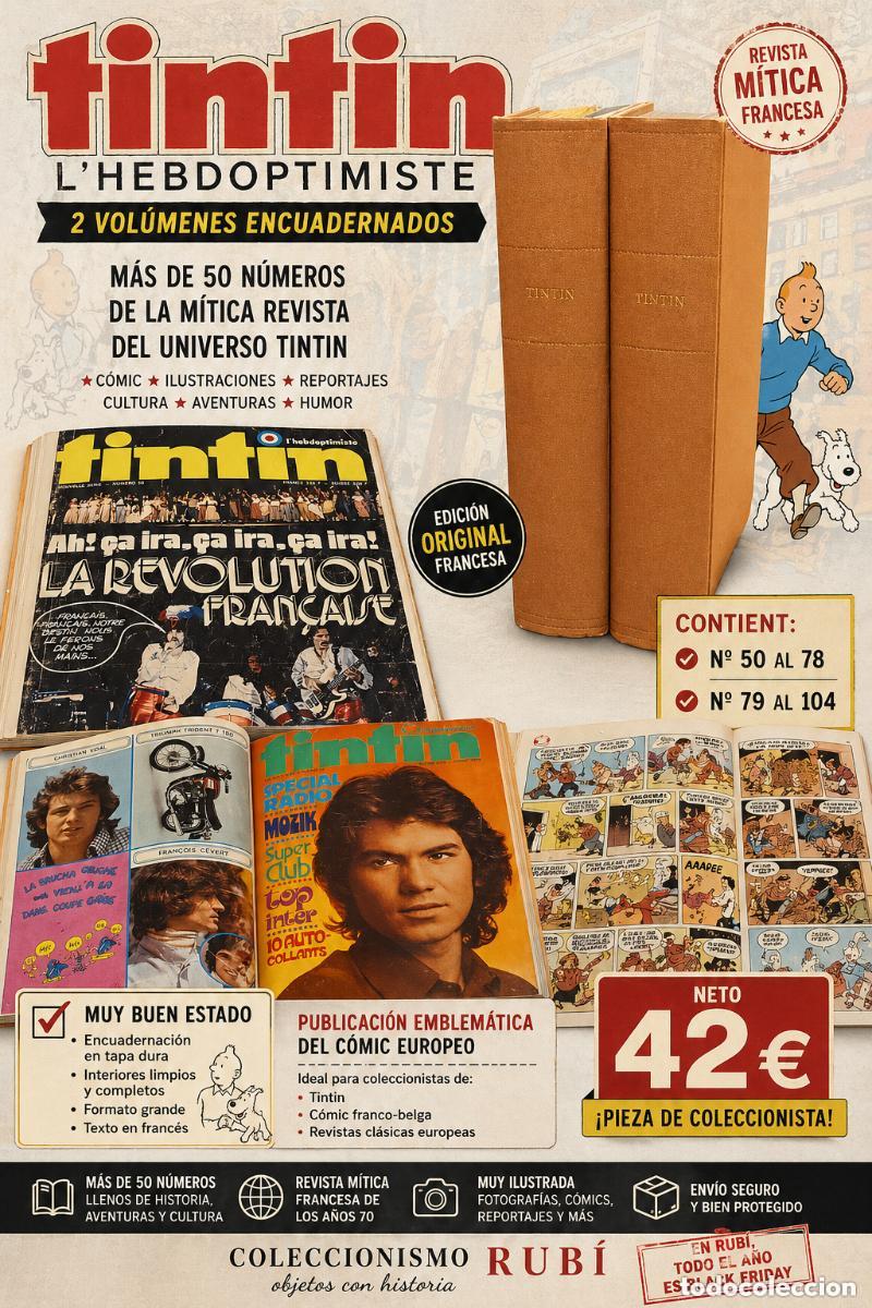 C&oacute;mics: TINTIN L&rsquo;HEBDOPTIMISTE / 2 TOMOS ENCUADERNADOS / N&ordm; 50-104 / REVISTA FRANCESA / COMIC EUROPEO