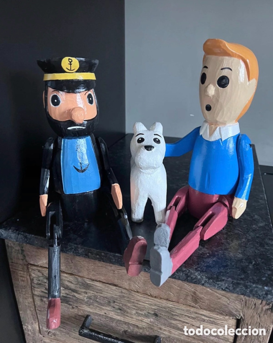 C&oacute;mics: Lote 3 figuras de tint&iacute;n en madera - Foto 2