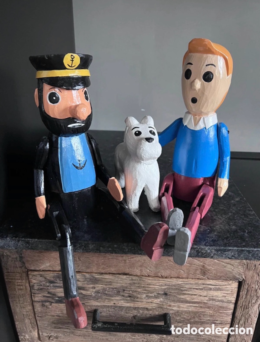 C&oacute;mics: Lote 3 figuras de tint&iacute;n en madera - Foto 3