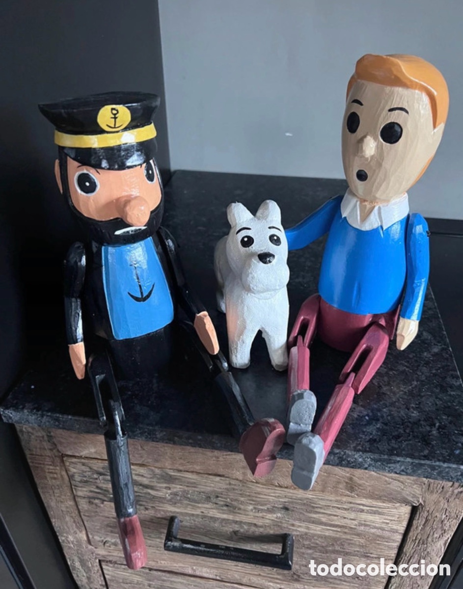 C&oacute;mics: Lote 3 figuras de tint&iacute;n en madera - Foto 4