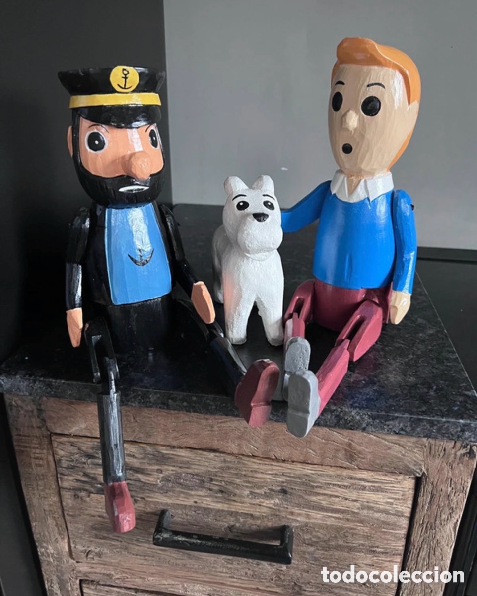 C&oacute;mics: Lote 3 figuras de tint&iacute;n en madera - Foto 5