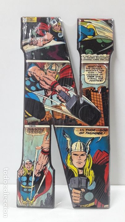 Chapa Metalica la Letra N con Escenas Comic de Thor - Marvel. Para Sujecion en Pared