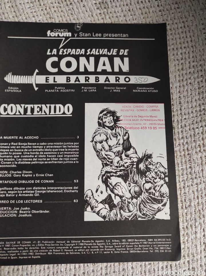 C&oacute;mics: LA ESPADA SALVAJE DE CONAN N&ordm; 81 - 1&ordf; - PRIMERA EDICION - Foto 2