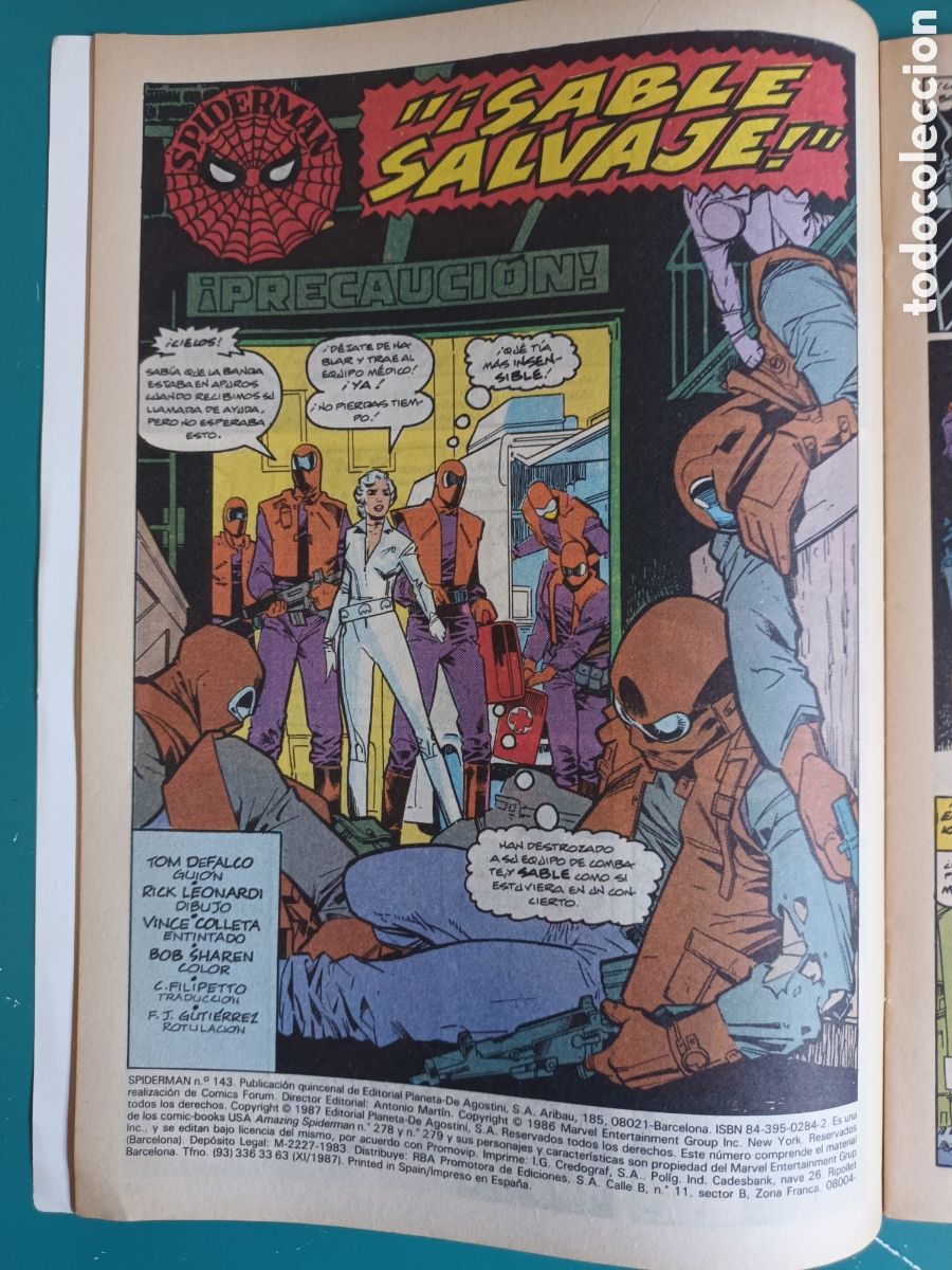 C&oacute;mics: Spiderman vol 1 N&deg; 143 FORUM - MARVEL 1987 SILVER SABLE - Foto 4