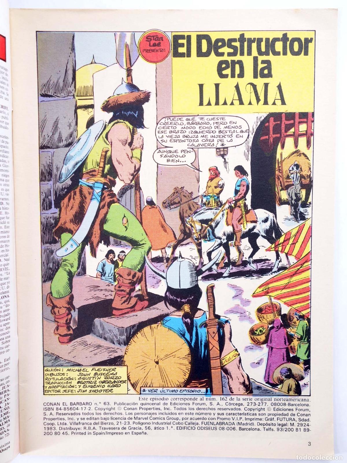 C&oacute;mics: CONAN EL BARBARO 63. EL DESTRUCTOR DE LA LLAMA. Forum, 1985 - Foto 3