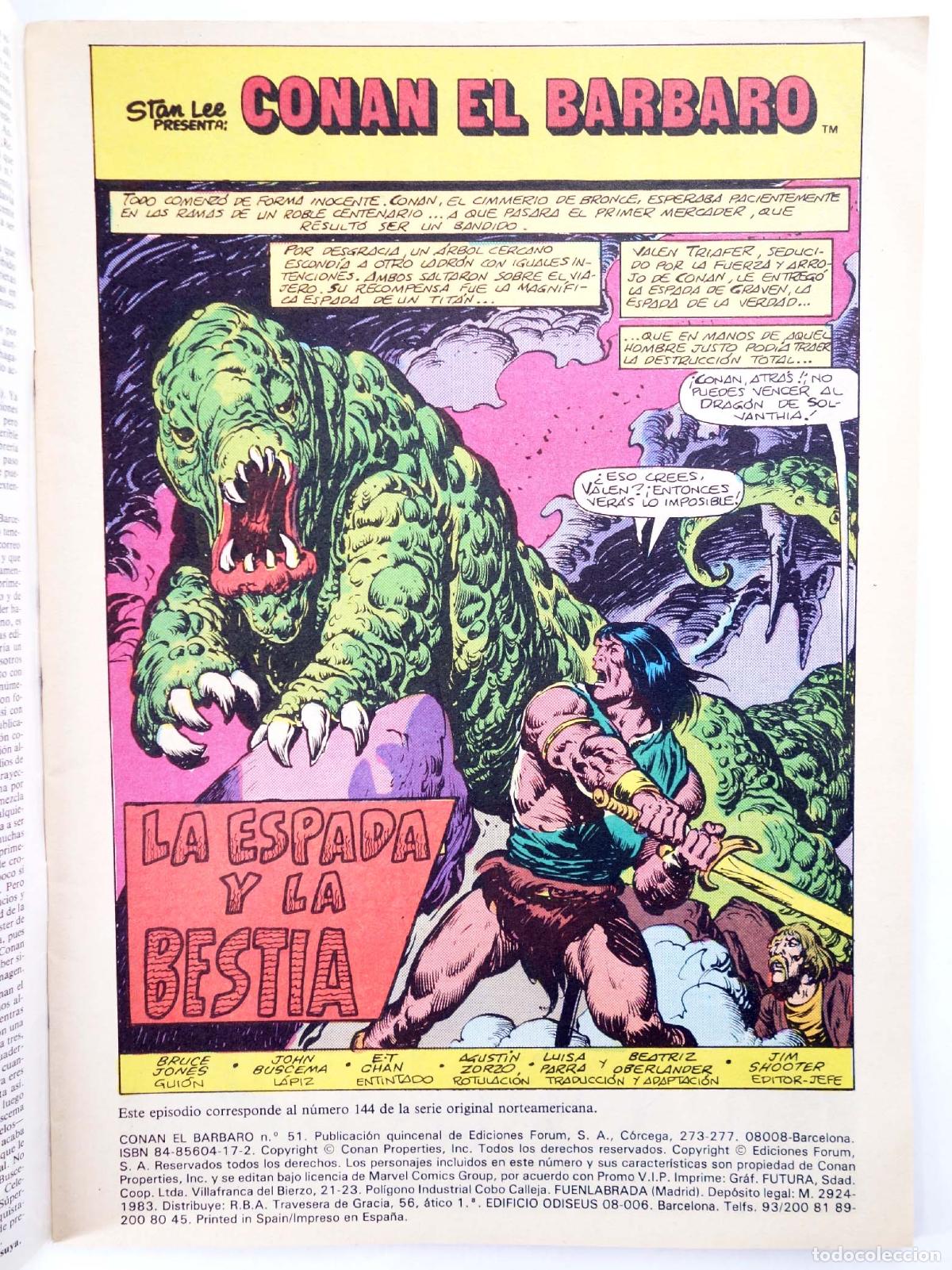 C&oacute;mics: CONAN EL BARBARO 51. LA ESPADA Y LA BESTIA. Forum, 1984 - Foto 3