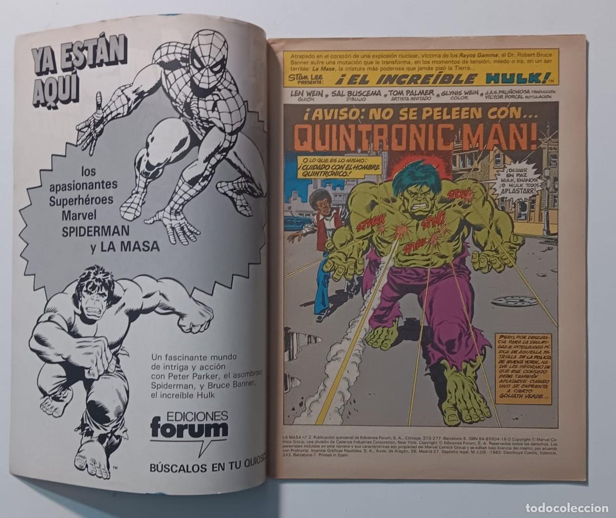 C&oacute;mics: COMIC LA MASA EL INCREIBLE HULK NUMERO 2 VOL 1 FORUM A&Ntilde;O 1983 - Foto 2