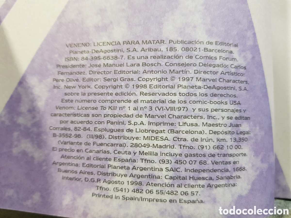 C&oacute;mics: VENENO, LICENCIA PARA MATAR. MARVEL COMICS FORUM PLANETA 1998 - Foto 3