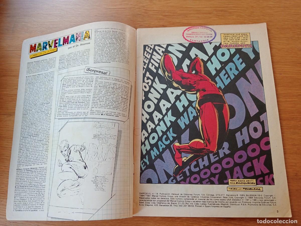 C&oacute;mics: DAREDEVIL VOL. 1 N.&ordm; 19 (DE 40). ACABADO. GRAPA. FORUM. MARVEL. 1984. - Foto 3