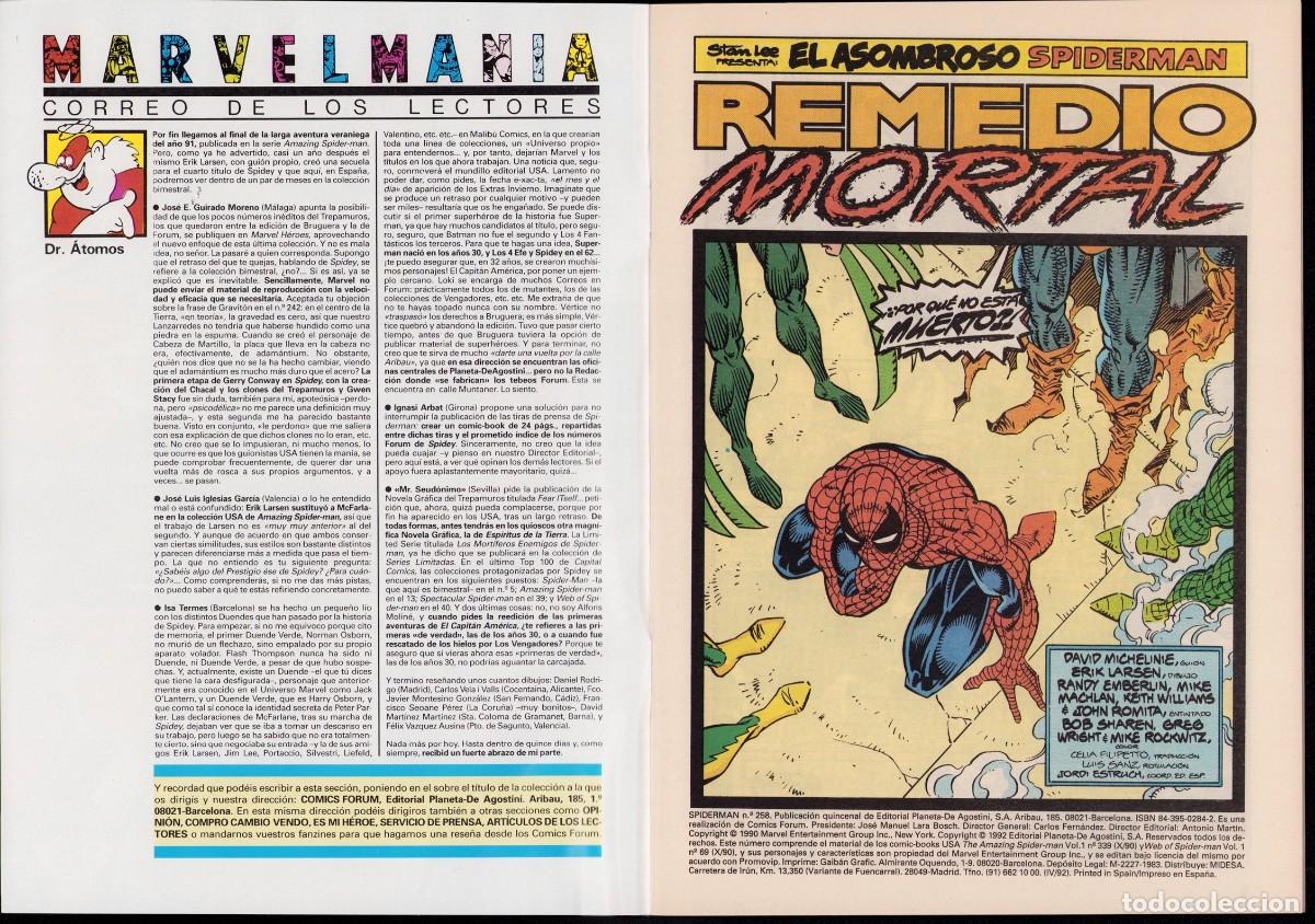 C&oacute;mics: Spiderman Vol. 1 N&ordm; 258 - Comic Forum 1992 - Foto 3