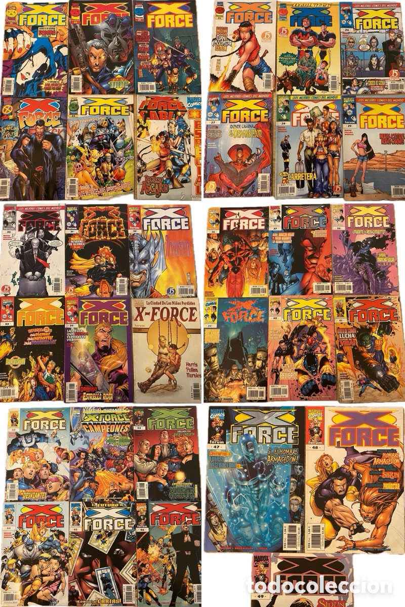 C&oacute;mics: X-Force Vol. 2 (1996-2000) n&ordm; 19 a 49 + extras Marvel Forum lote lectura (afectado humedad)