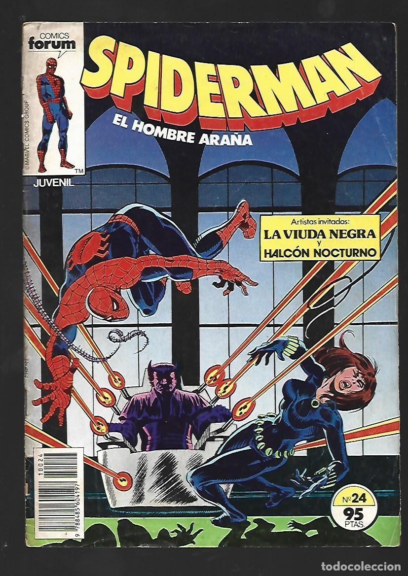 C&oacute;mics: Spiderman, 24, con La Viuda Negra y Halc&oacute;n Nocturno, 1983, Forum.