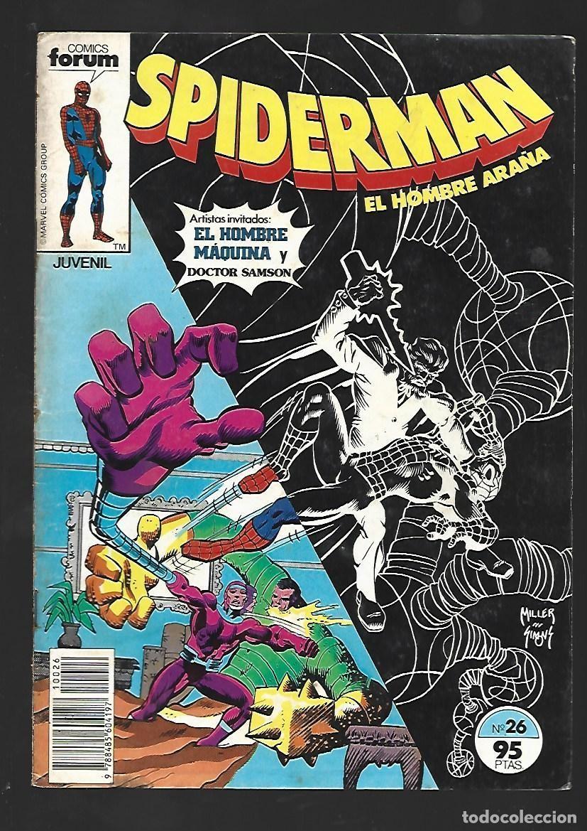 C&oacute;mics: Spiderman, 26, con el Hombre M&aacute;quina y Doctor Samson, 1983, Forum.