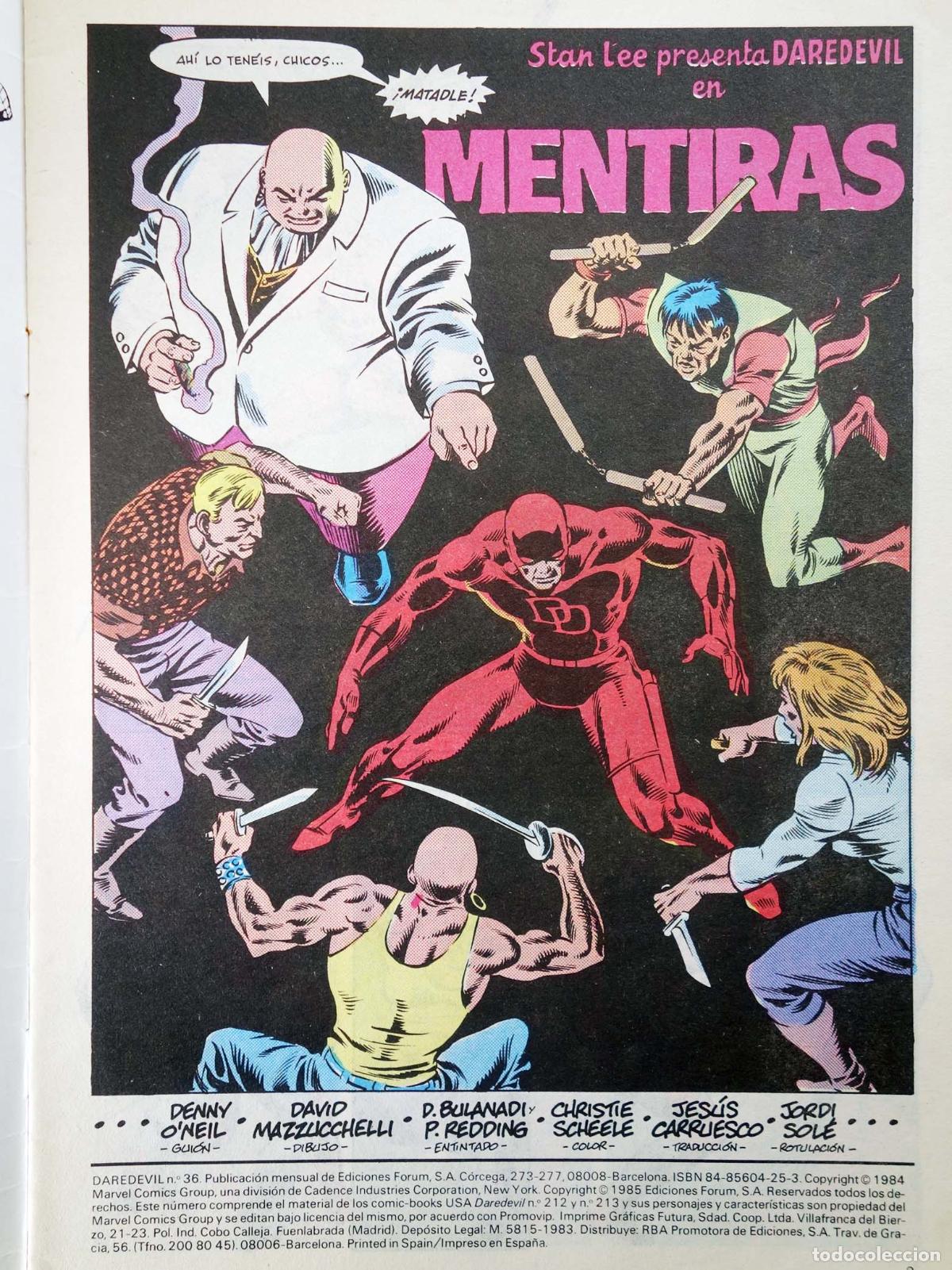 C&oacute;mics: DAREDEVIL VOL. 1 36 (Dennis ONeil/David Mazzucchelli) Forum, 1986 - Foto 3