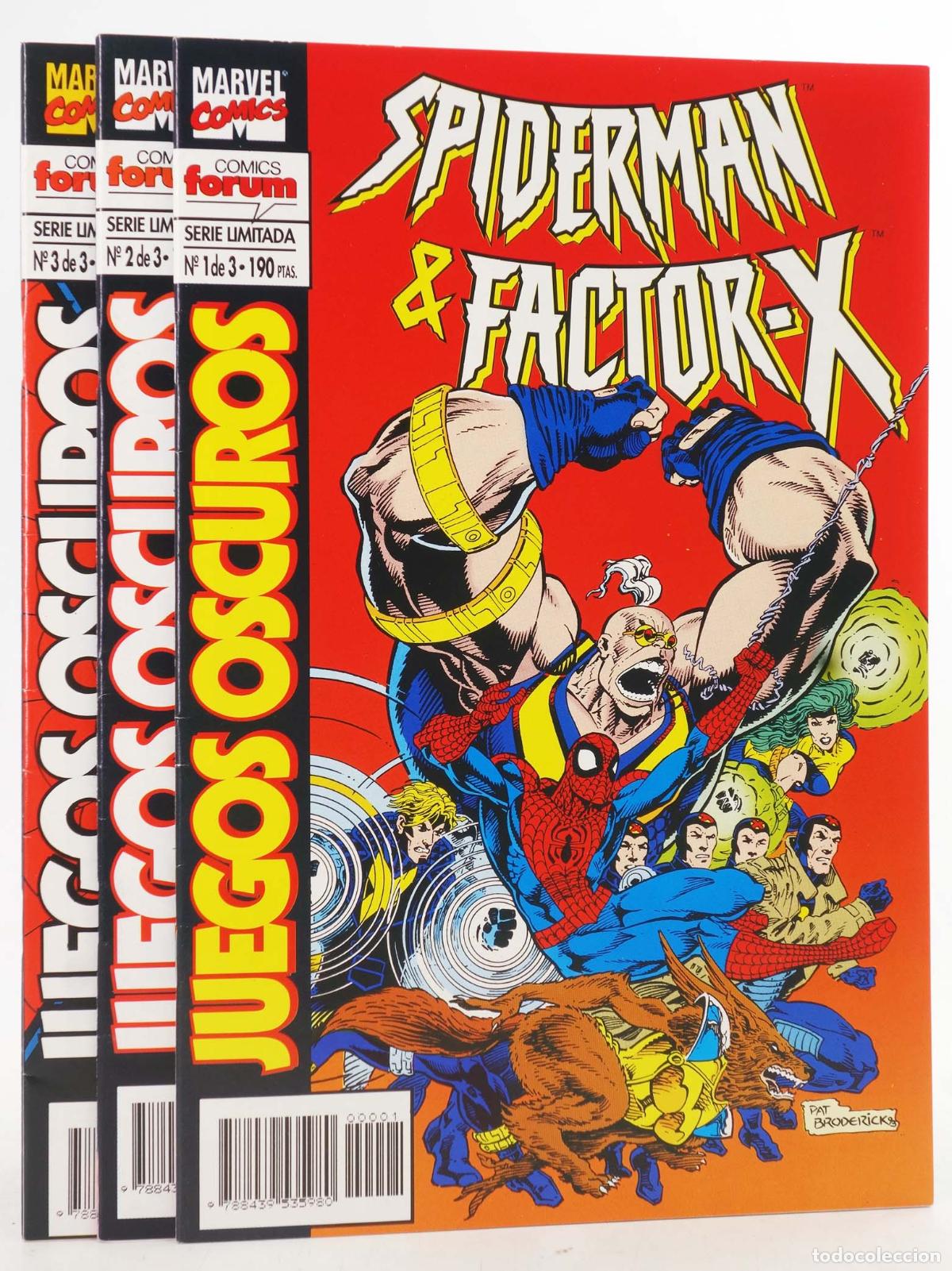 C&oacute;mics: SPIDERMAN Y FACTOR X: JUEGOS OSCUROS 1 A 3. COMPLETA. Forum, 1995