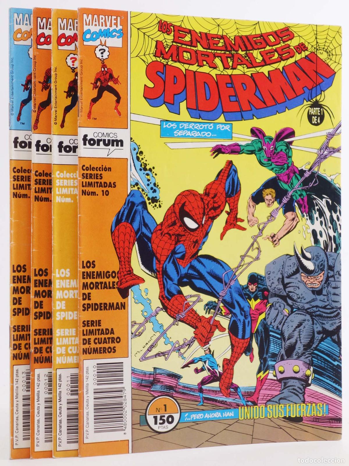 C&oacute;mics: LOS ENEMIGOS MORTALES DE SPIDERMAN 1 A 4. COMPLETA. Forum, 1992