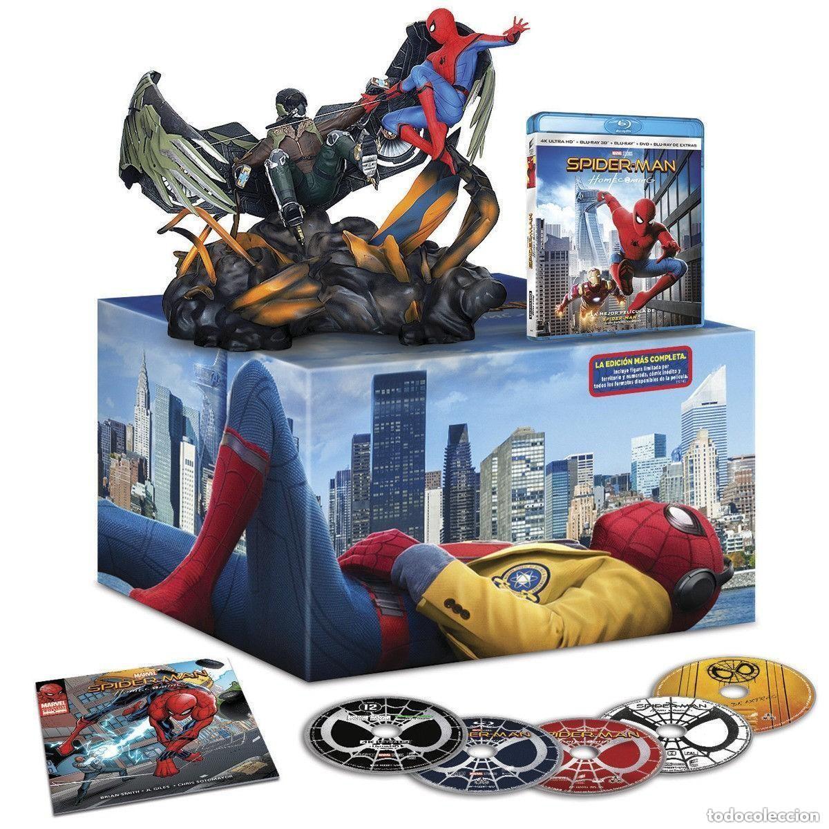C&oacute;mics: SPIDER-MAN SPIDERMAN HOMECOMING MARVEL 4K UHD + 2 BLU-RAY + BD 3D + DVD + C&Oacute;MIC + ESTATUA PRECINTADO