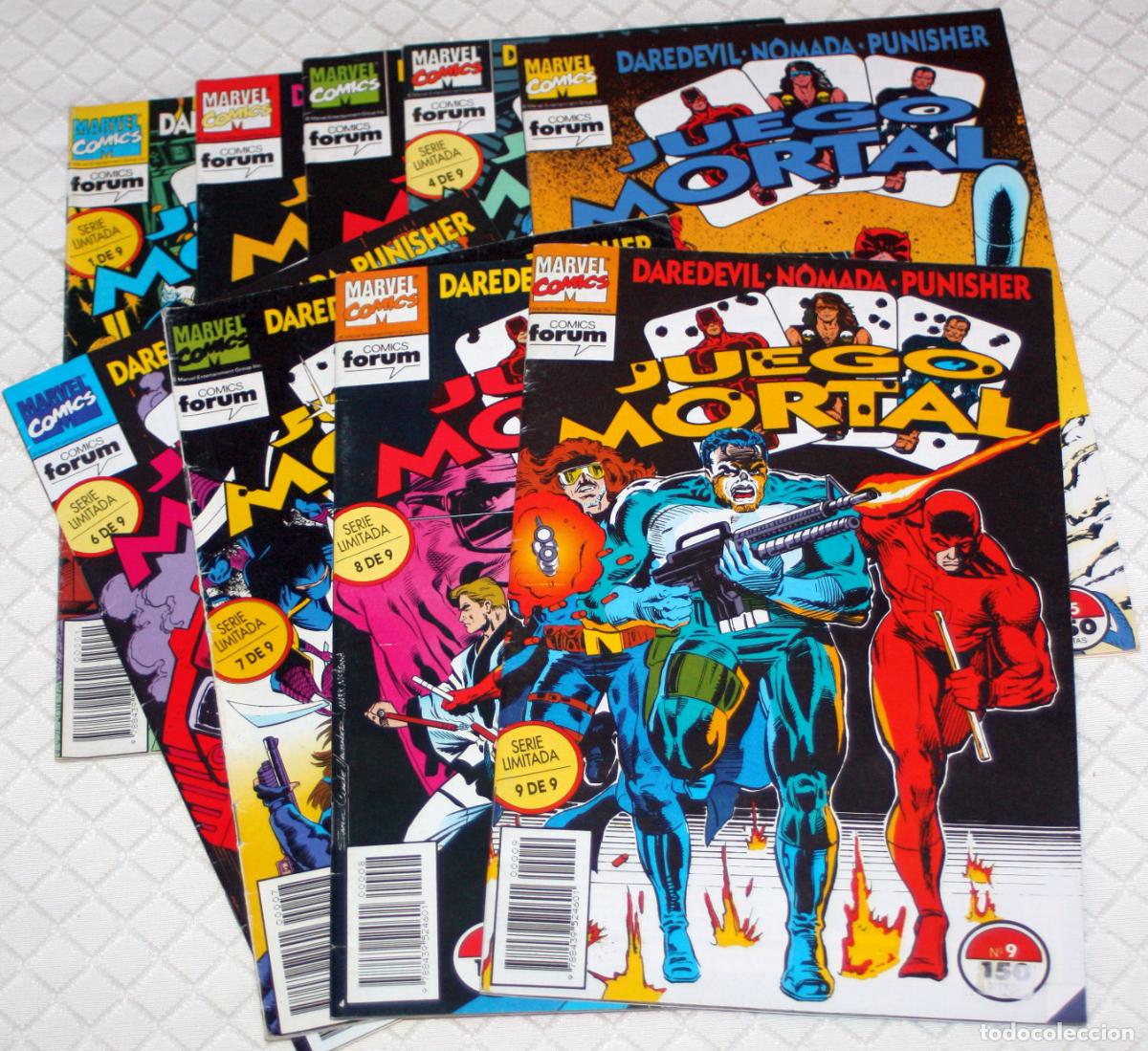 C&oacute;mics: JUEGO MORTAL ( DAREDEVIL , PUNISHER & NOMADA ) SAGA COMPLETA de 9 COMICS - Foto 1