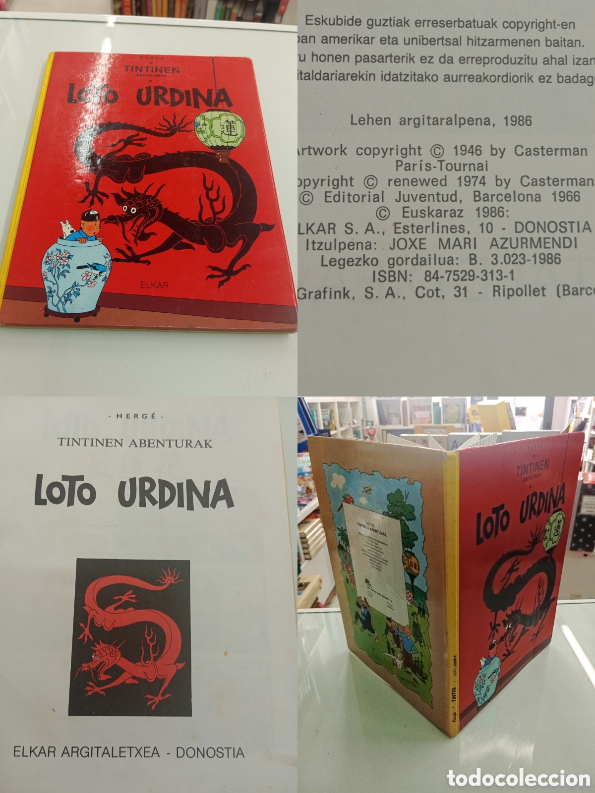 C&oacute;mics: TINTIN LOTO URDINA 1&ordf; EDICION EUSKERA VASCO LEHEN ARGITARALPENA ELKAR 1986 HERGE TINTINEN ABENTURAK