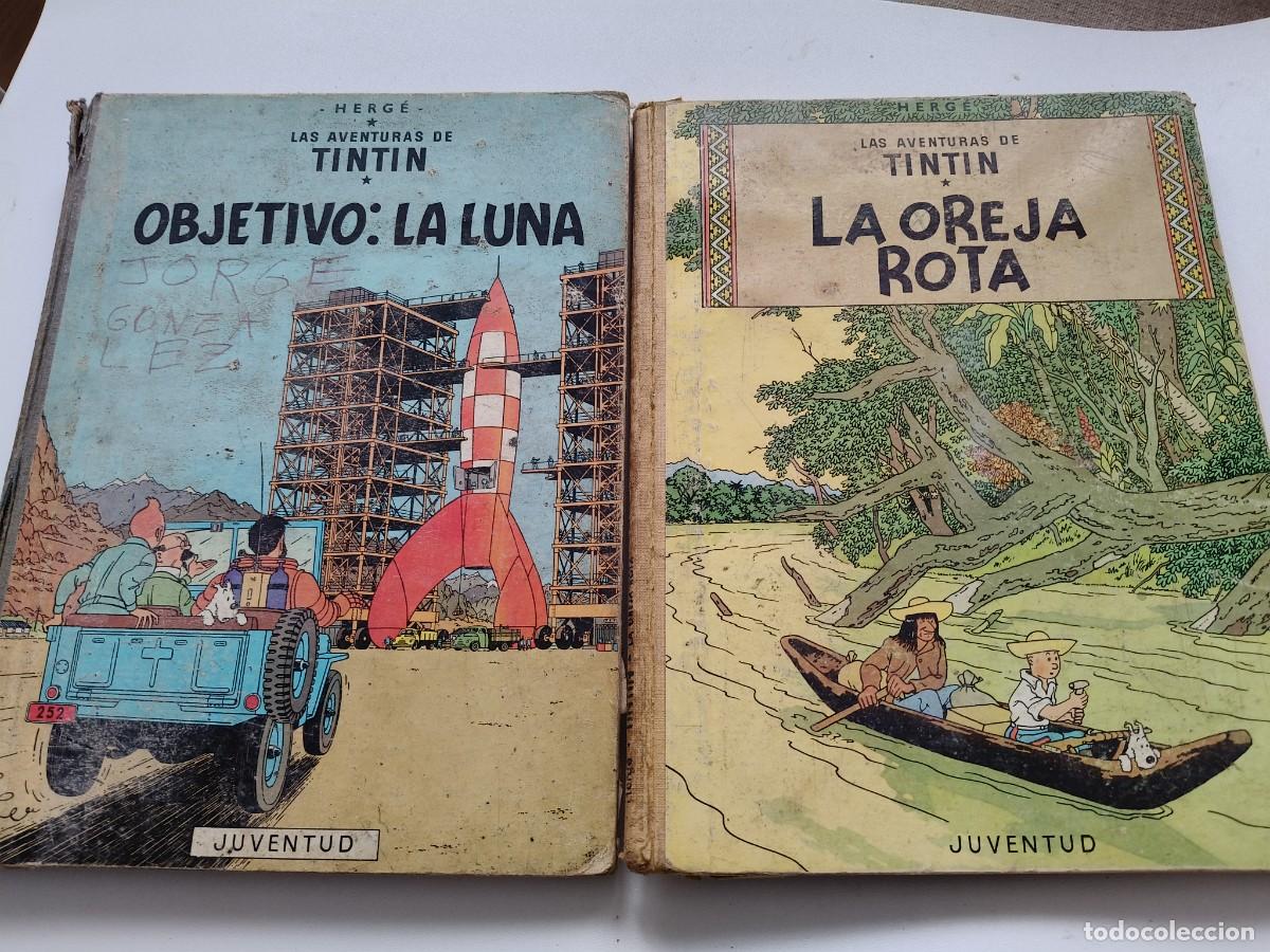 C&oacute;mics: TINTIN. LOTE DE 2 COMICS. OBJETIVO LA LUNA / LA OREJA ROTA. EDITORIAL JUVENTUD. TAPA DURA. 1100 GRAM