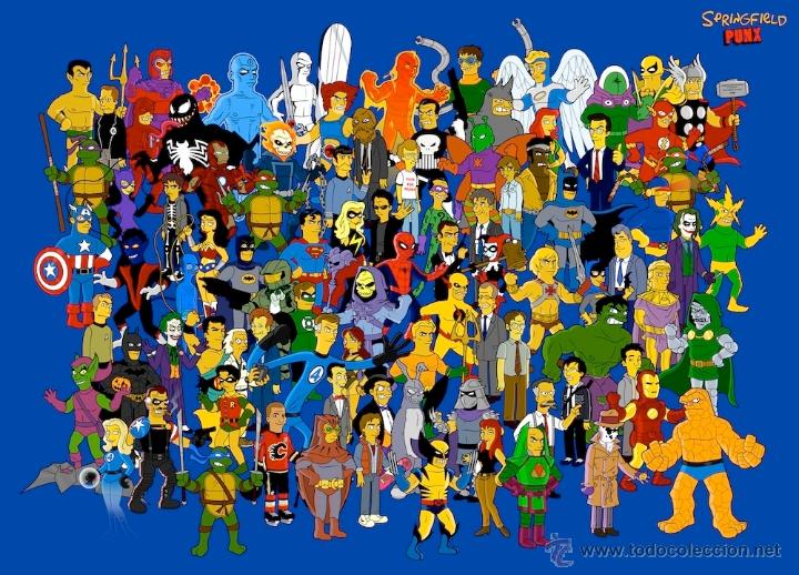 C&oacute;mics: CUADRO REPRODUCCI&Oacute;N DE 70X50 cm COMIC Superheroes Marvel en SIMPSONS - Foto 1