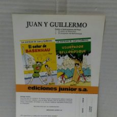 Cómics: JUAN Y GUILLERMO. TARJETA DE PEDIDO DE LIBRERÍA. EDICIONES JUNIOR. GRIJALBO. AÑOS 80.