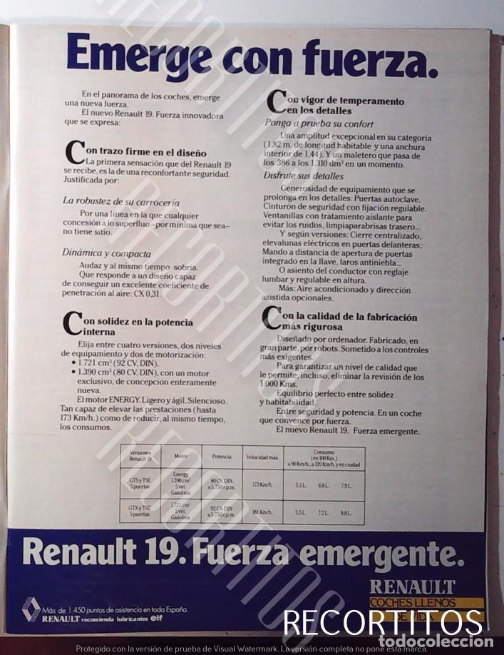 C&oacute;mics: RENAULT 19 ANUNCIO PUBLICIDAD - Foto 2