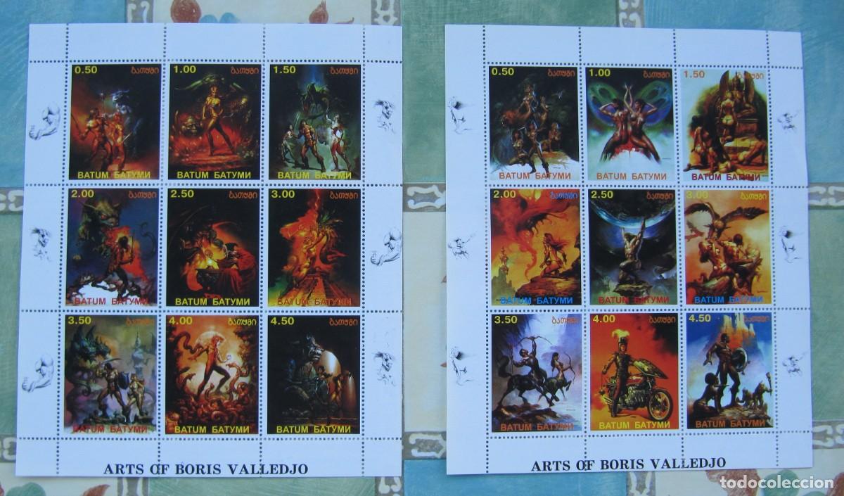 C&oacute;mics: BORIS VALLEJO - 2 HOJAS BLOQUE DE SELLOS SOUVENIRS DE BATUM