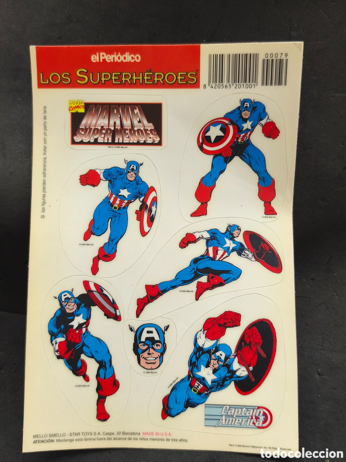 Comics: Marvel 1996 Capitan Am&eacute;rica los superh&eacute;roes l&aacute;mina con pegatinas