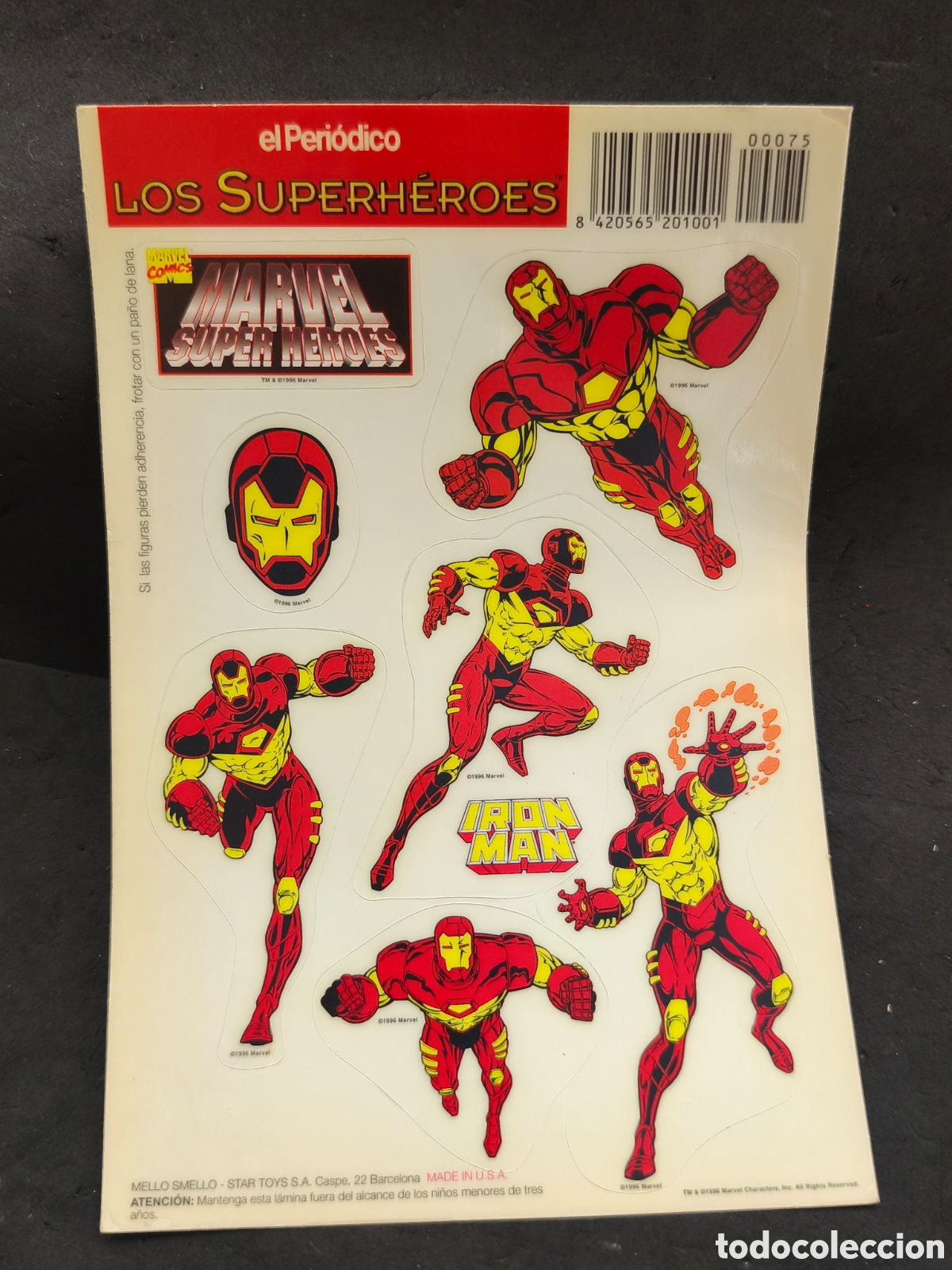 Comics: Marvel 1996 Iron Man los superh&eacute;roes l&aacute;mina con pegatinas