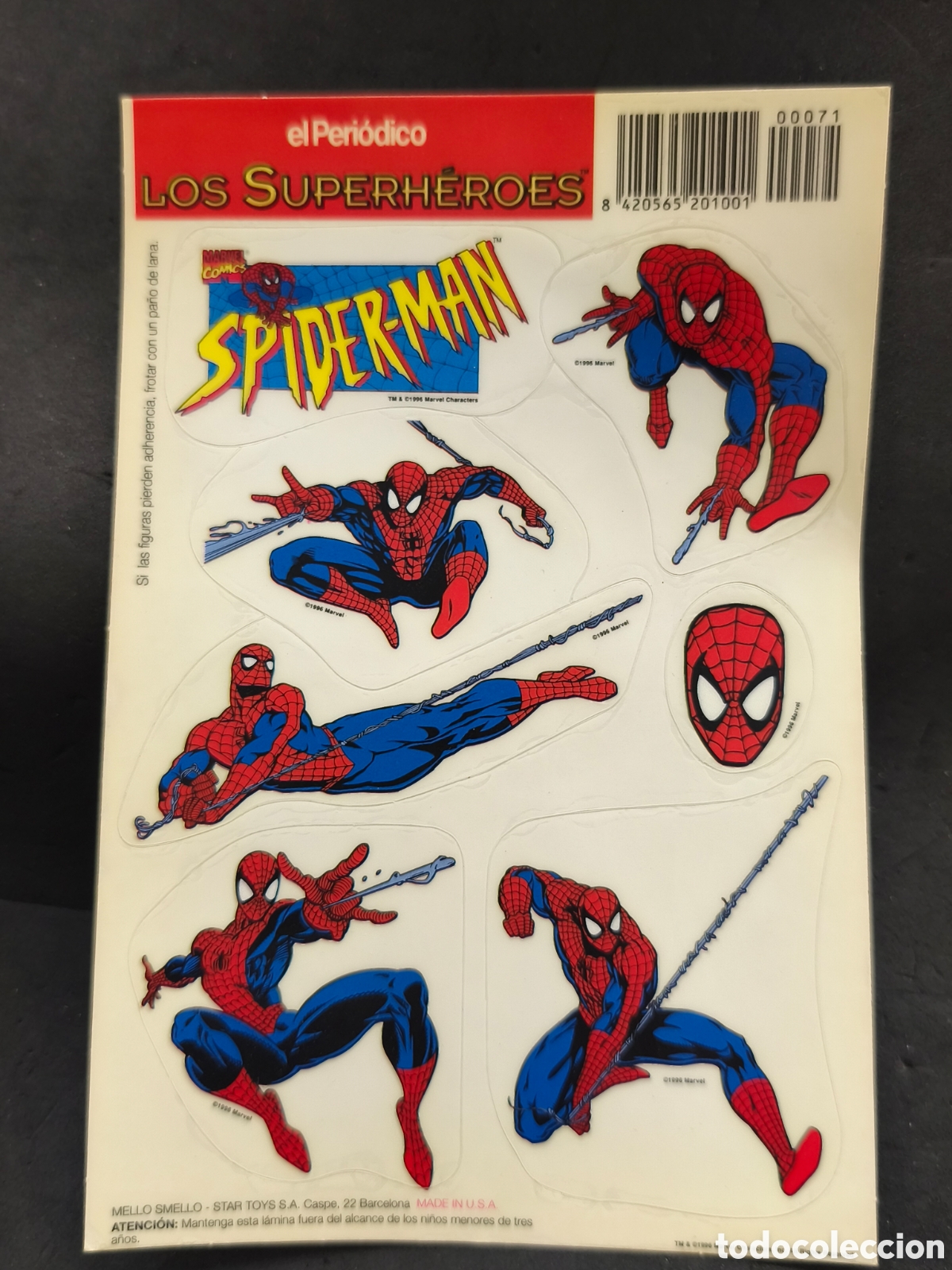 C&oacute;mics: Marvel 1996 Spider-man los superh&eacute;roes l&aacute;mina con pegatinas