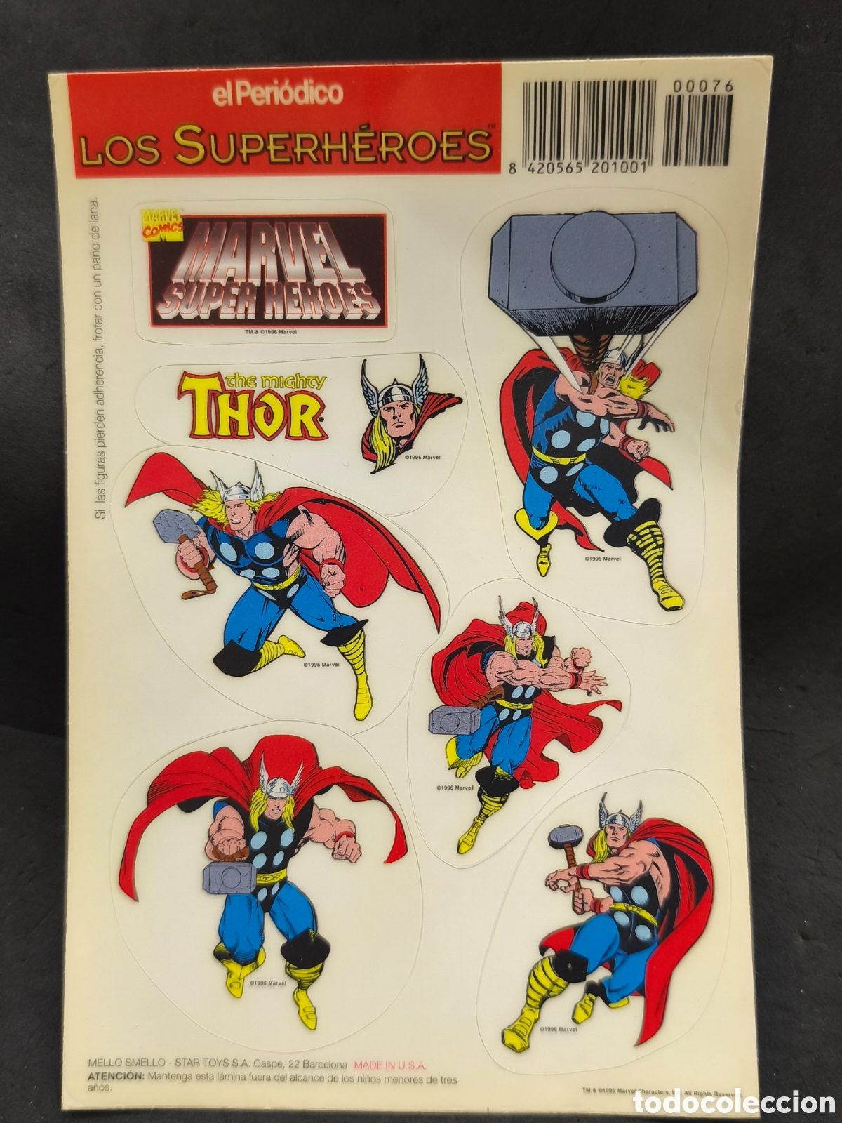 C&oacute;mics: Marvel 1996 Thor los superh&eacute;roes l&aacute;mina con pegatinas