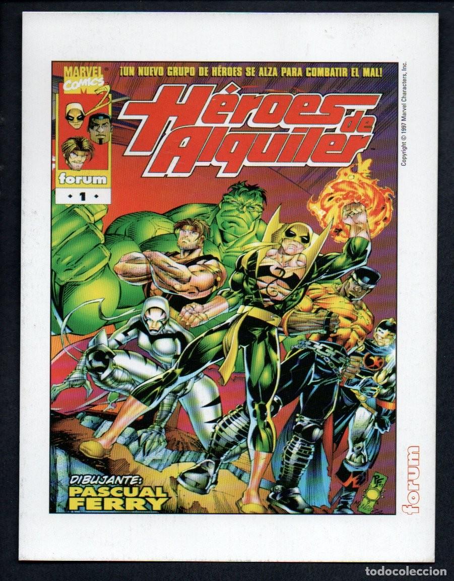 C&oacute;mics: POSTAL COMICS FORUM - HEROES DE ALQUILER. MARVEL 1997. DIB. PASCUAL FERRY. 14 X 18,3 CM.