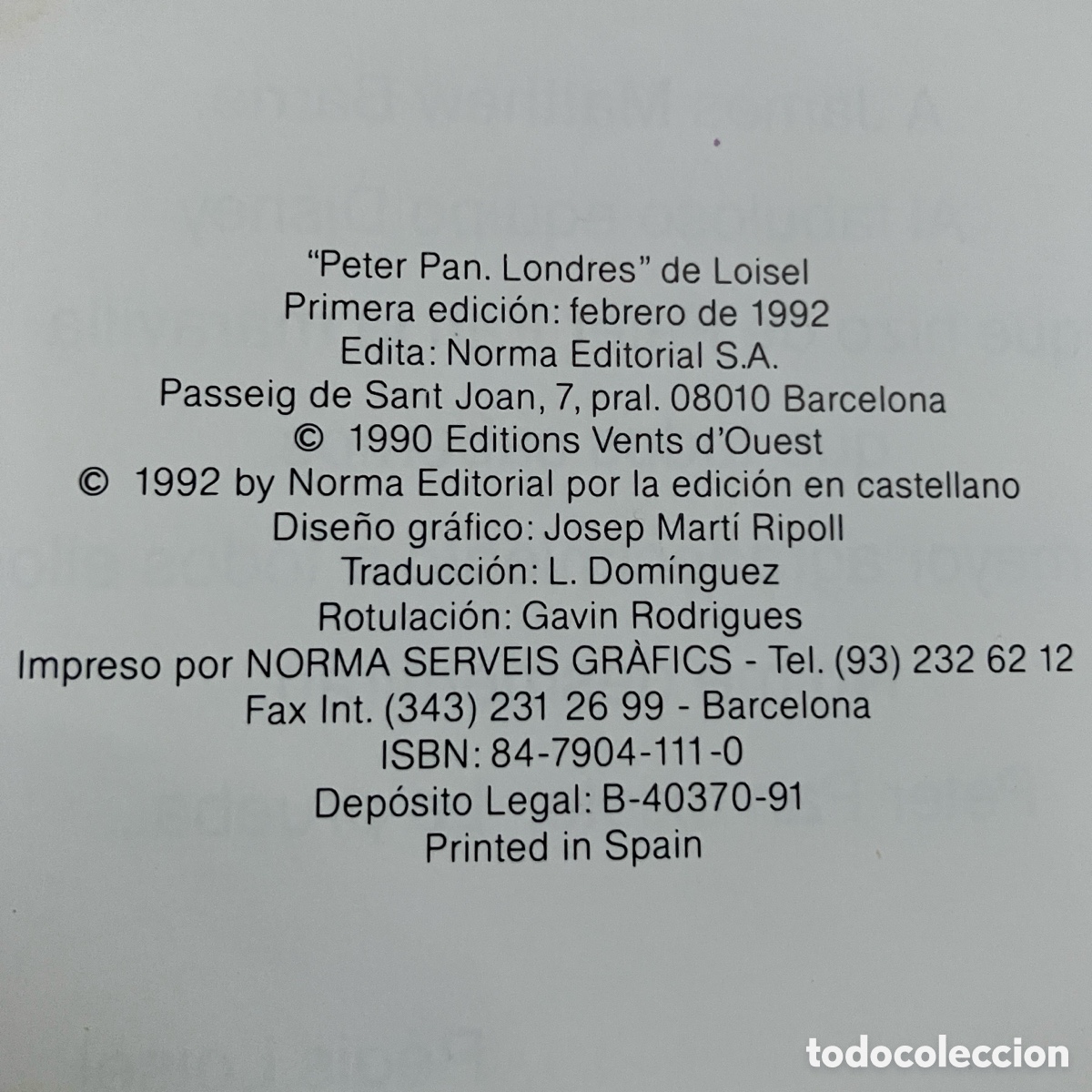 C&oacute;mics: Peter Pan de Loisel: Londres. Primera edici&oacute;n Norma, 1992 - Foto 4