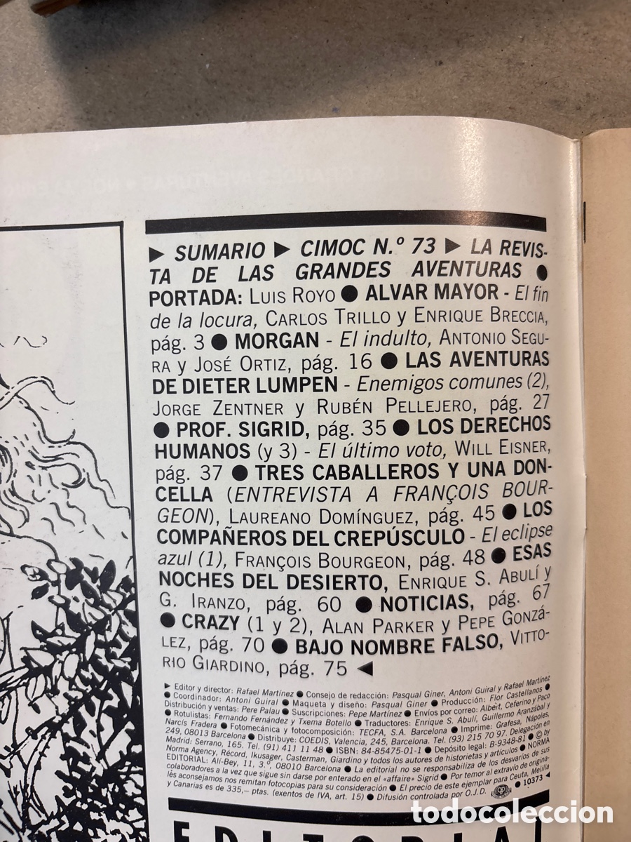 C&oacute;mics: CIMOC N&deg; 73. BOURGEON, PELLEJRO, WILL EISNER Y VV.AA. - Foto 2